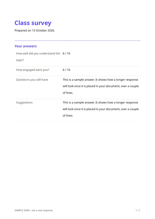 First page of the sample PDF made by the Class survey template