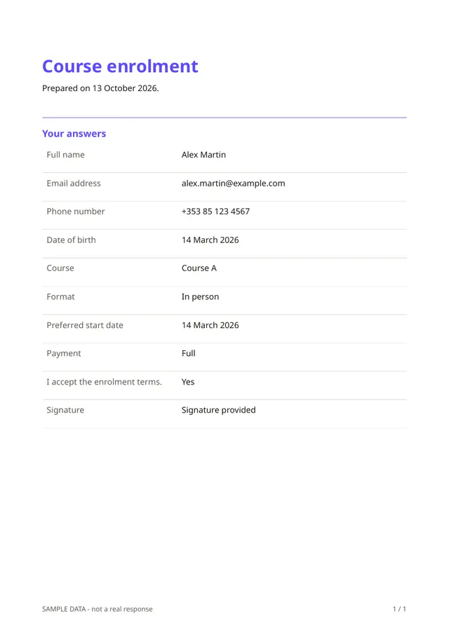 Sample PDF of the Course enrolment template