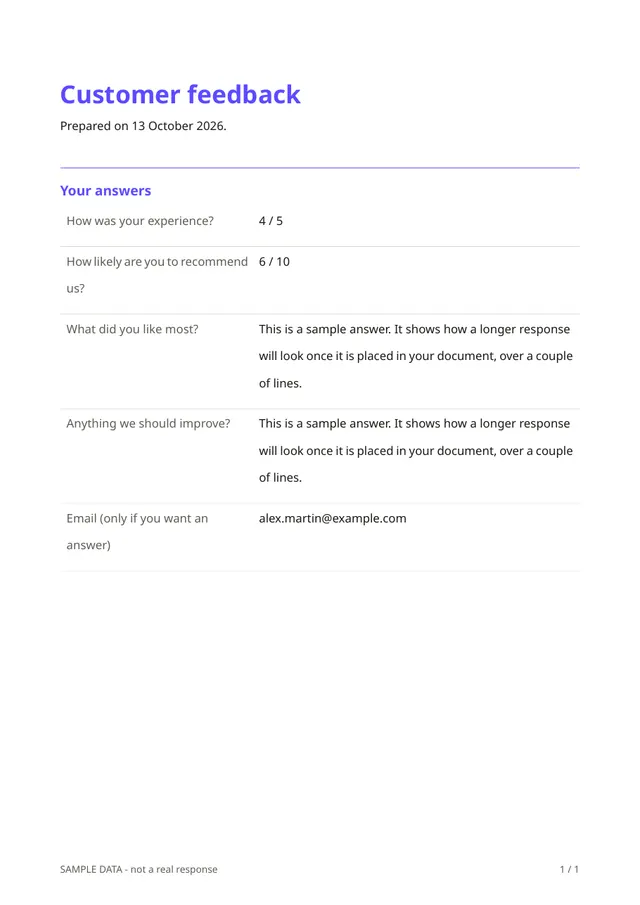 Sample PDF of the Customer feedback template