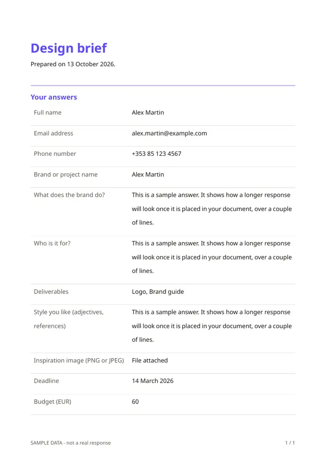 Sample PDF of the Design brief template