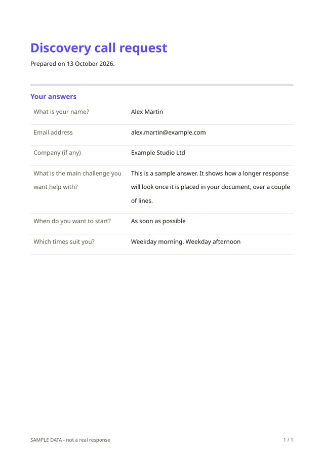 Sample PDF of the Discovery call request template