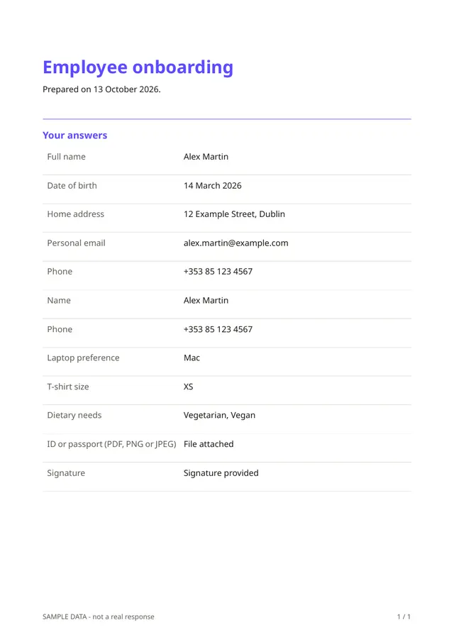 Sample PDF of the Employee onboarding template