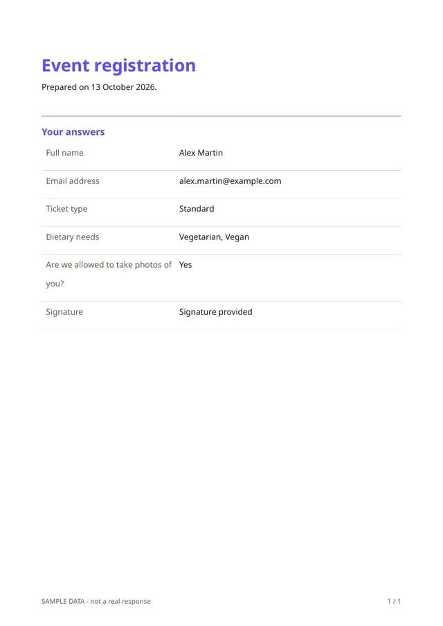 Sample PDF of the Event registration template