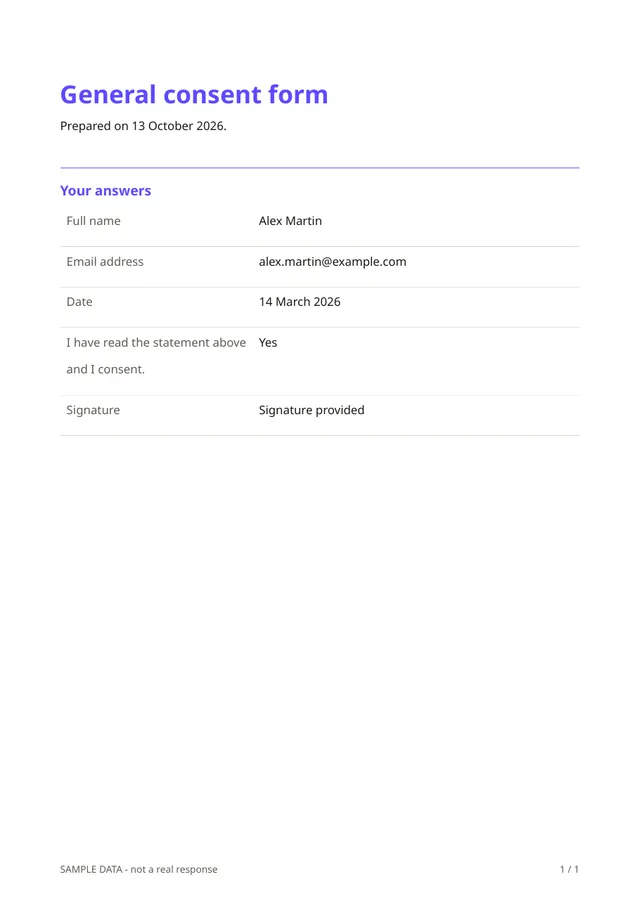 First page of the sample PDF made by the General consent form template