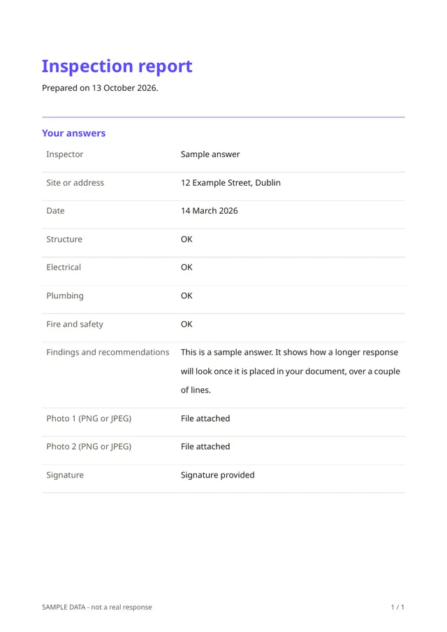 Sample PDF of the Inspection report template