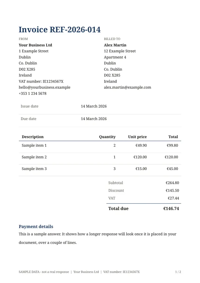 Sample PDF of the Invoice with totals template