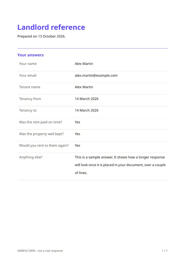 First page of the sample PDF made by the Landlord reference template
