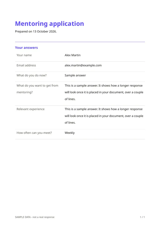 First page of the sample PDF made by the Mentoring application template