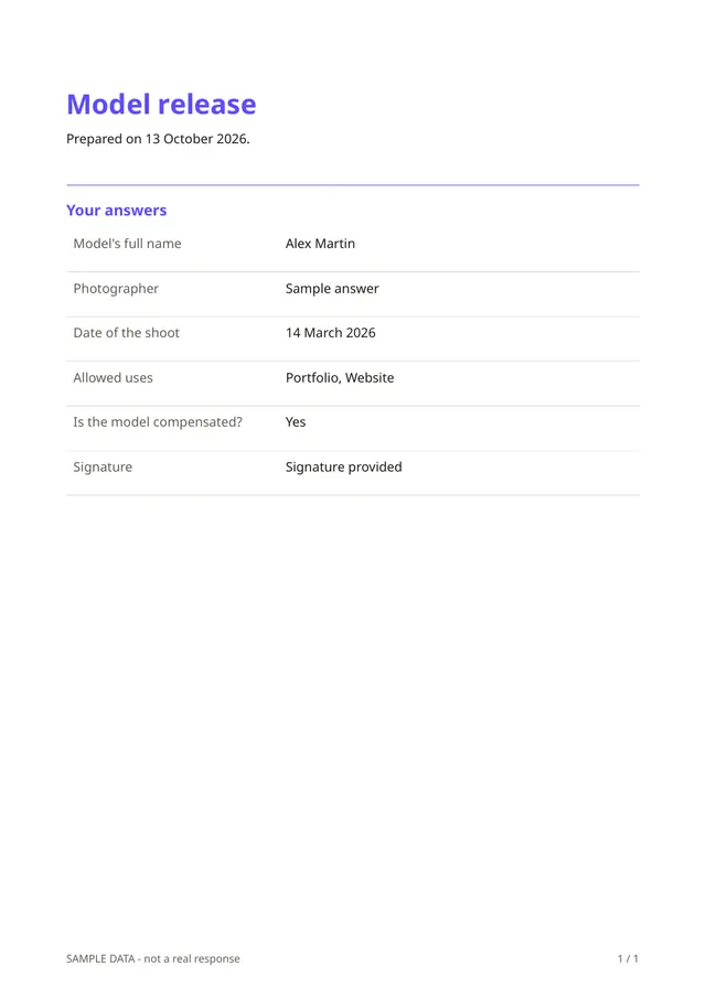 Sample PDF of the Model release template