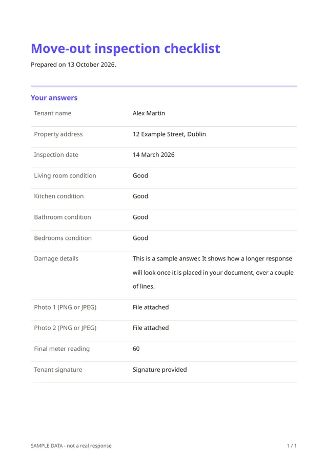 First page of the sample PDF made by the Move-out inspection checklist template