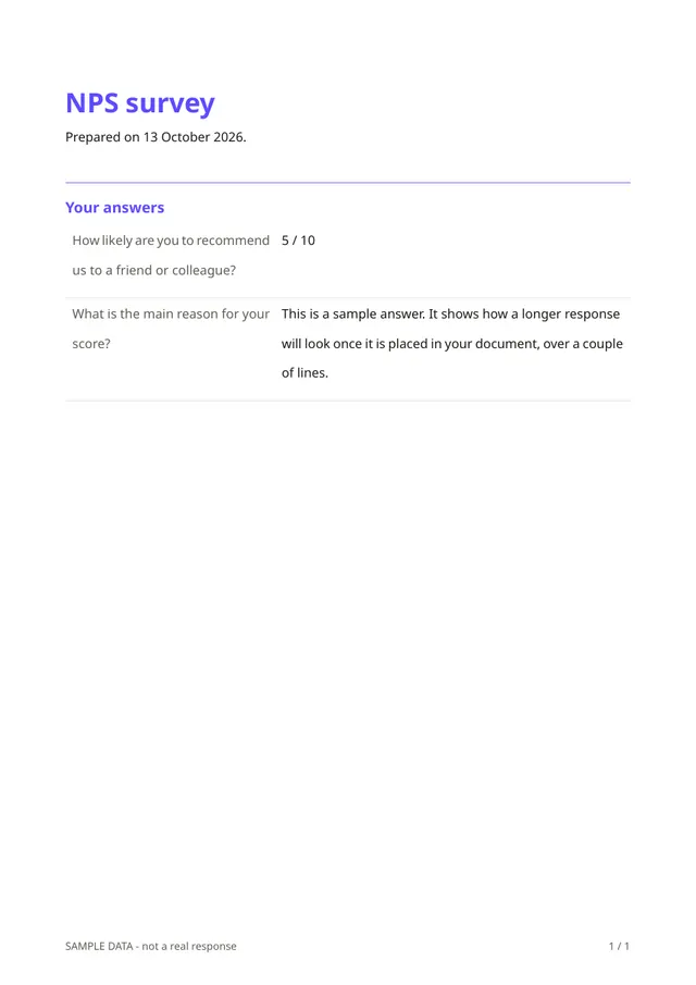 Sample PDF of the NPS survey template
