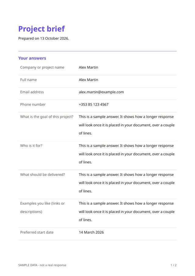 Sample PDF of the Project brief template