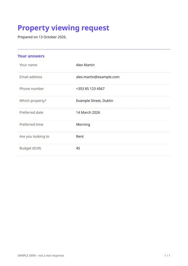 First page of the sample PDF made by the Property viewing request template