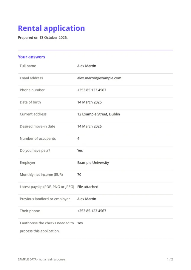 Sample PDF of the Rental application template
