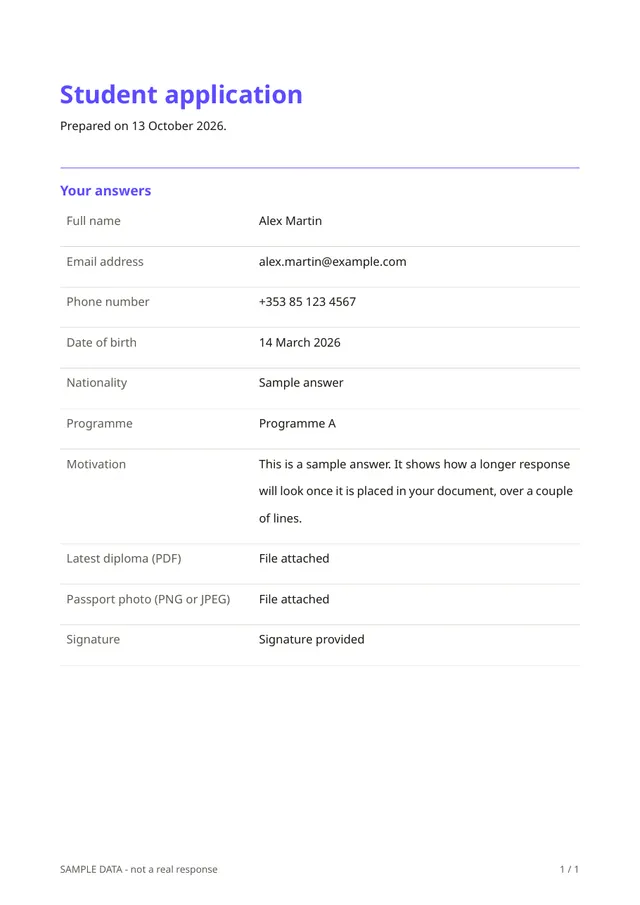 First page of the sample PDF made by the Student application template