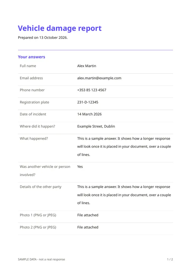 Sample PDF of the Vehicle damage report template