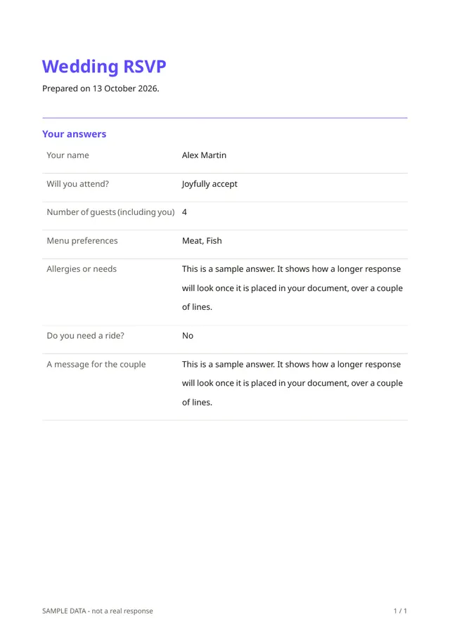 Sample PDF of the Wedding RSVP template